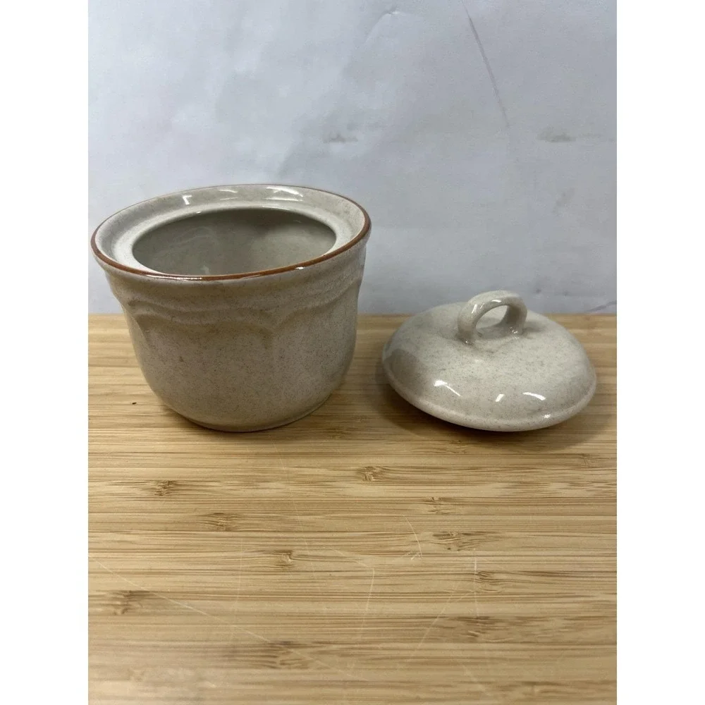Vintage Japanese Stoneware Covered Crock w/ Lid‎ | Speckled Glaze | Japan